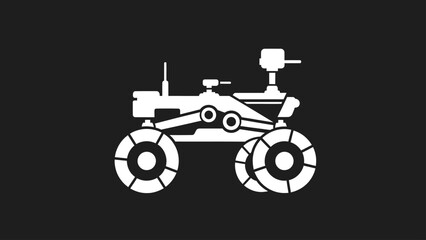 White simplified rover on black background. Stylized illustration of a space exploration vehicle