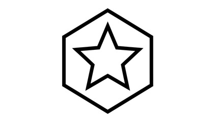 A five-pointed star shape encased in a six-sided, hexagonal outline, stark white background