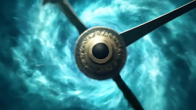 Abstract clock face with Roman numerals surrounded by swirling clouds and cosmic energy.