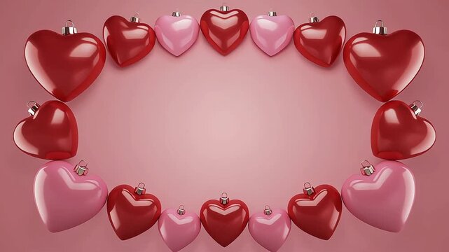 A romantic red and pink heart shaped frame design with roses and flowers for a Valentine's Day wedding gift card decoration or celebration vector illustration