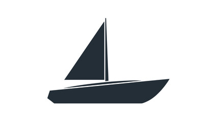 A minimalist sailboat graphic, rendered in a dark color against a clean white background
