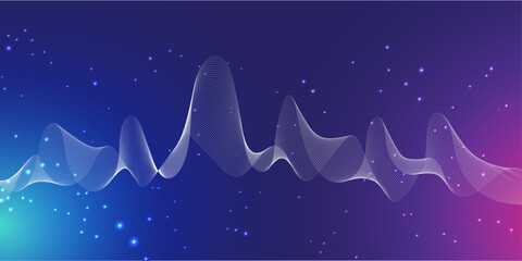 Dark blue background with wavy shape and particles