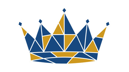 Fototapeta premium An abstract crown design comprised of geometric shapes in blue and gold on a white background