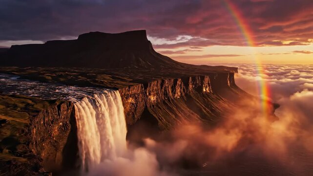 Majestic Mount Roraima - A Waterfall Paradise Under a Rainbow Sky.