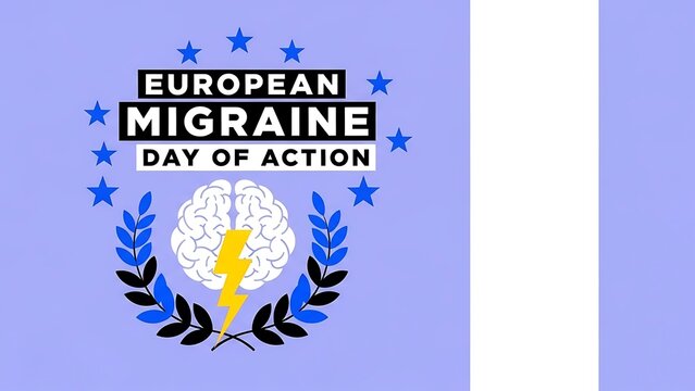 Graphic design promoting awareness for european migraine day of action featuring brain imagery and symbols of unity within a subtle european union aesthetic - Powered by Adobe