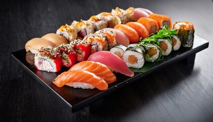 assorted sushi platter with nigiri and rolls for japanese cuisine dining experience