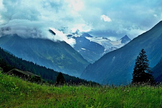 Austrian Alps - view from the path near village Gasteig of the Stubai Alps