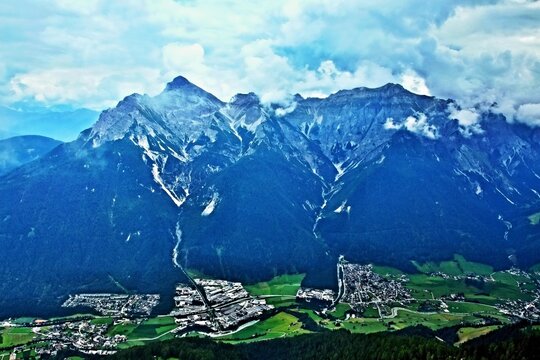 Austrian Alps - view of the Stubai valley from observation deck Stubaiblick near peak Kreuzjoch