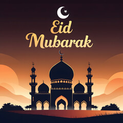 Festive Eid Mubarak Illustration Featuring Grand Mosque