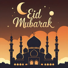 Festive Eid Mubarak Illustration Featuring Grand Mosque
