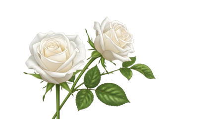 Two white roses isolated on transparent background