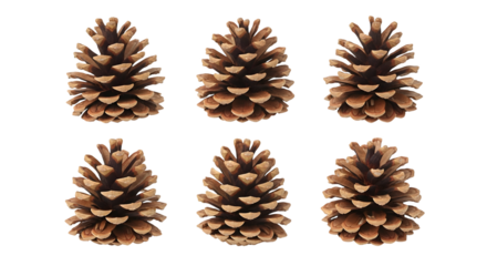 Six pinecones isolated on transparent background