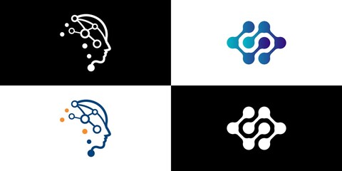 Set of technology logo design. symbol tech, internet, system, Artificial Intelligence and computer. inspiration logo design modern.