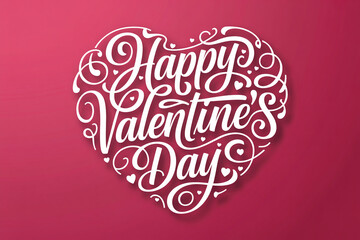 White handwritten calligraphy Happy Valentines Day heart shape on red background Valentine's Day