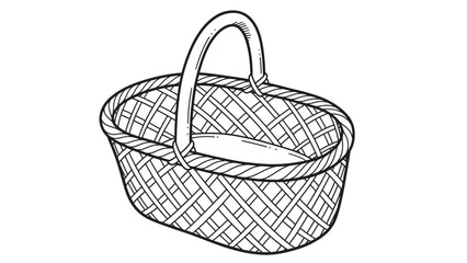Obraz premium Hand-Drawn Sketch of an Oval Wicker Basket with a Handle