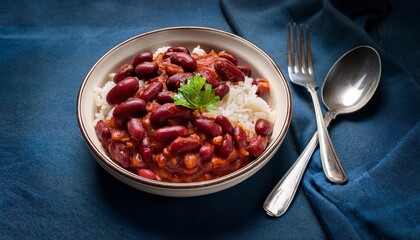 bowl of red beans and rice with sausage classic food photography