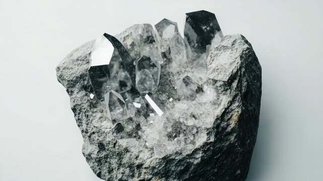 Close-up of crystalline growth within gray rock.