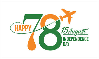 Indian Independence Day celebration graphic with Happy 78 text and airplane, vector illustration