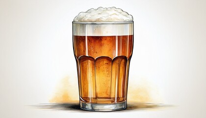 watercolor pint glass with foam on white background