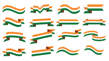 Set of 16 Orange Green White Ribbon Banners Vector