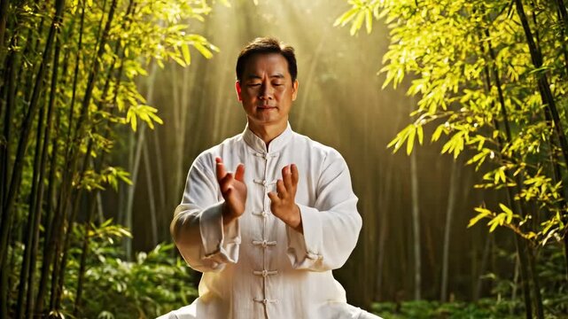 Tai Chi in Bamboo Forest - A Serene Meditation and Wellness Practice.