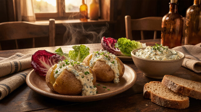 Sp&eacute;cialit&eacute; Alsacienne : Recette Fran&ccedil;aise de Bibeleskaes avec Pommes de Terre en Robe des Champs