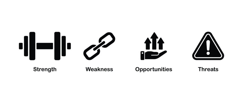 SWOT analysis business strategy icons, vector illustration