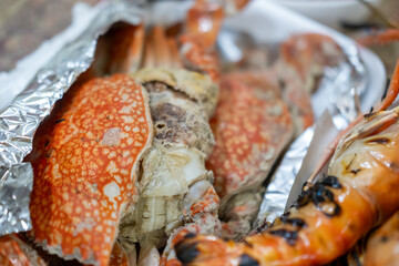 Grilled river prawn and crab