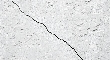 Fototapeta premium Closeup texture of cracked white plaster wall with jagged dark fissure