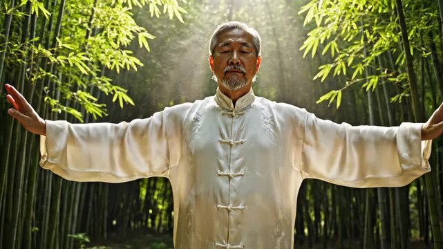 Tai Chi Master in Bamboo Forest - A Serene Wellness Journey.