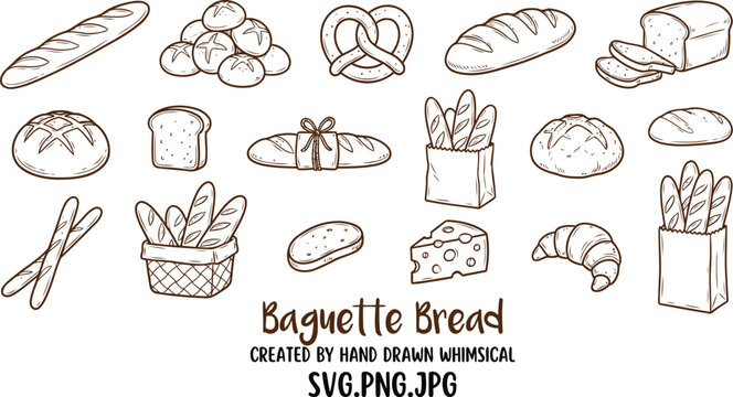 Hand drawn bakery bread and pastry collection doodle sketch