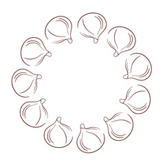 Fig fruit wreath in line art style. Hand drawn illustration Isolated on white background for vegetarian cafe.