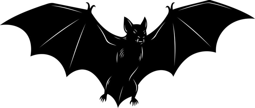 Detailed bat silhouette with visible ears and fangs vector art for zoology and nature guides