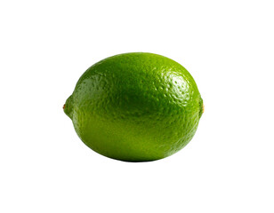 A single, whole, green citrus fruit set against a stark, black background