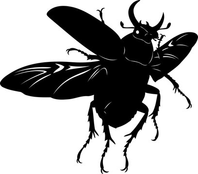 Flying rhinoceros beetle silhouette with open wings vector illustration for insect biodiversity themes