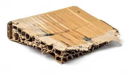 Thick corrugated cardboard cross section showing internal honeycomb layers