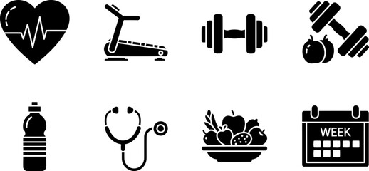 National Cardiac Rehabilitation Week icon set for health and fitness