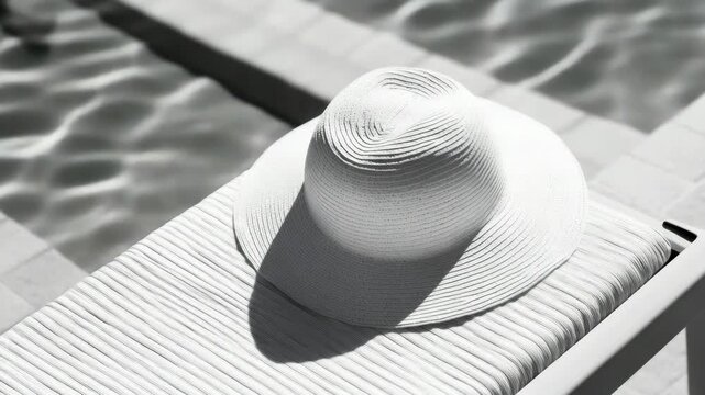 A tranquil outdoor setting featuring an interestingly designed white umbrella casting shade over the wooden table and bench.