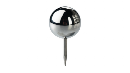Shiny metal ball on a pointed stick reflective silver isolated on a transparent background