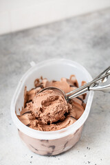 Scooped chocolate ice cream or chocolate ice cream background