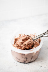 Scooped chocolate ice cream or chocolate ice cream background