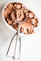 Scooped chocolate ice cream or chocolate ice cream background