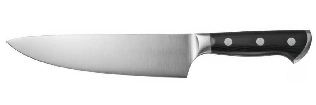 Chef's knife with black handle blade isolated on a transparent background - Powered by Adobe