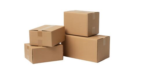 Fototapeta premium Stack of brown cardboard boxes isolated on a transparent background