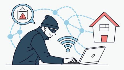 Smart Home Cyber Attack Hacker Flat Vector Illustration