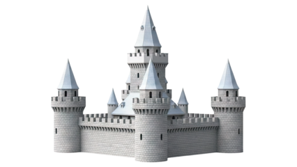 Fantasy Castle with White Stone and Blue Conical Roofs