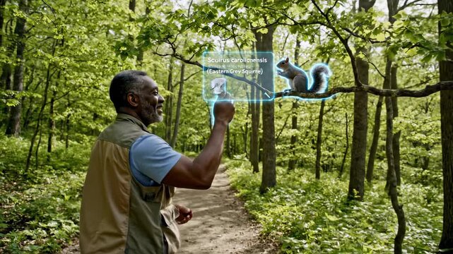 Man Captures Squirrel Photo in Lush Forest.