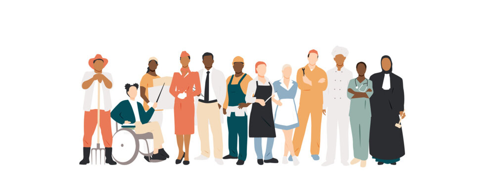 People of different professions standing together. 