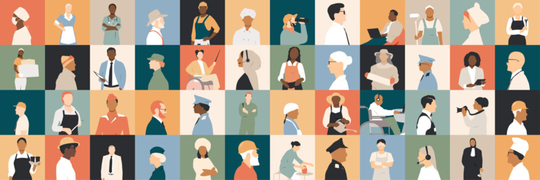 People of different professions together. 