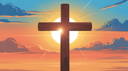 Easter sunday morning cross at sunrise symbolizing resurrection and hope